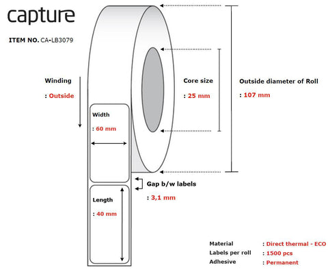 Capture CA-LB3079 printer label White