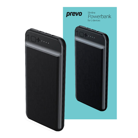 PREVO SP3012 Power bank 10000mAh Portable Fast Charging for Smart Phones Tablets and Other Devices Slim Design Dual-Port with USB Type-C and Micro USB Connection Black