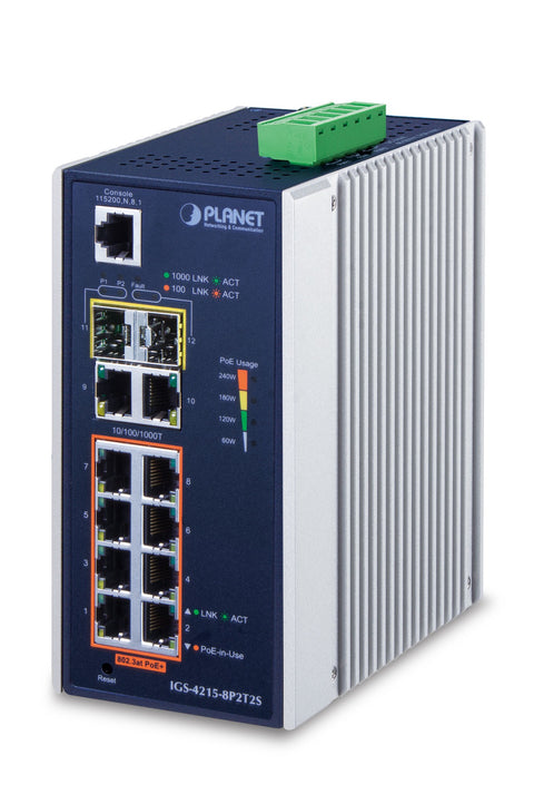 PLANET IGS-4215-8P2T2S network switch Managed L2/L4 Gigabit Ethernet (10/100/1000) Power over Ethernet (PoE) Blue, Silver