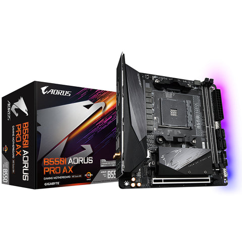 Gigabyte B550I AORUS PRO AX Motherboard - Supports AMD Ryzen 5000 Series AM4 CPUs, 8 Phases Digital VRM, up to 5300MHz DDR4 (OC), 2xPCIe 3.0 M.2, WiFi 6E, 2.5GbE LAN, USB 3.2 Gen2
