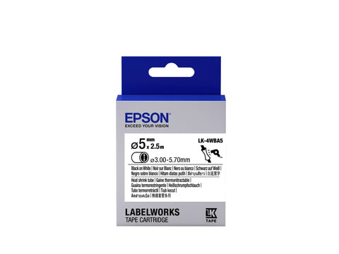 Epson C53S654904/LK-4WBA5 Heat Shrink Tubes black on white 5mm x 2,5m for Epson LabelWorks 6-12mm/18mm/24mm