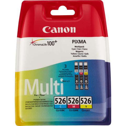 Canon 4541B012/CLI-526 Ink cartridge multi pack C,M,Y Blister Multi-Tag 9ml 462/437/450 Seiten Pack=3 for Canon Pixma IP 4850/MG 5350/MG 6150/MG 6250/MX 885