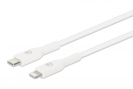 Manhattan USB-C to Lightning Cable, Charge & Sync, 1m, White, For Apple iPhone/iPad/iPod, Male to Male, MFi Certified (Apple approval program), 480 Mbps (USB 2.0), Hi-Speed USB, Lifetime Warranty, Box