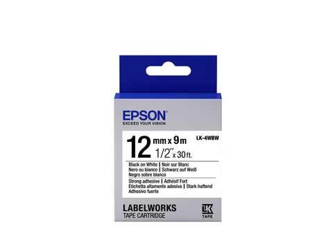 Epson C53S654016/LK-4WBW Ribbon black on white extra adhesive 12mm x 9m for Epson LabelWorks 4-18mm/36mm/6-12mm/6-18mm/6-24mm