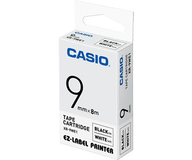 Casio XR-9WE1 Ribbon black on white 9mm x 8m for Casio Labelprinter 6-12mm/18mm/24mm