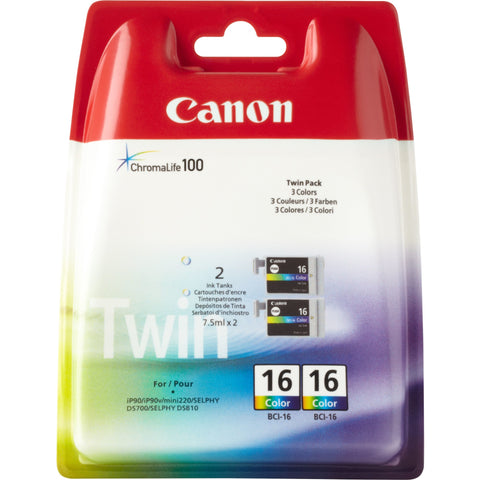 Canon 9818A002/BCI-16C Ink cartridge color twin pack, 2x100 pages/5% 2,5ml Pack=2 for Canon Pixma IP 90/Selphy DS 700