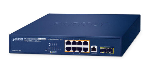 PLANET IPv6/IPv4, 8-Port Managed L2/L4 Gigabit Ethernet (10/100/1000) Power over Ethernet (PoE) 1U Blue