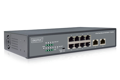 Digitus 8-Port Fast Ethernet PoE Netwrkswitch, Desktop, unmanaged, 2 Uplink Ports RJ45,120 W, af/at