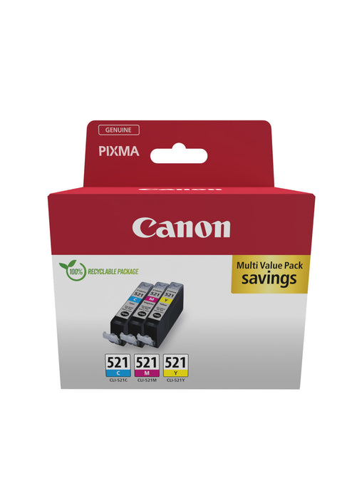 Canon 2934B015/CLI-521 Ink cartridge multi pack C,M,Y Blister, 3x446 pages ISO/IEC 24711 9ml Pack=3 for Canon Pixma IP 3600/MP 980