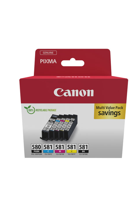 Canon 2078C008/PGI-580CLI-581 Ink cartridge multi pack 2x Bk + 1x C,M,Y Blister with security Pack=5 for Canon Pixma TS 6150/8150