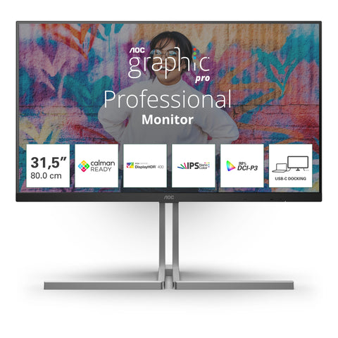 AOC U32U3CV computer monitor 80 cm (31.5") 3840 x 2160 pixels 4K Ultra HD LCD Black