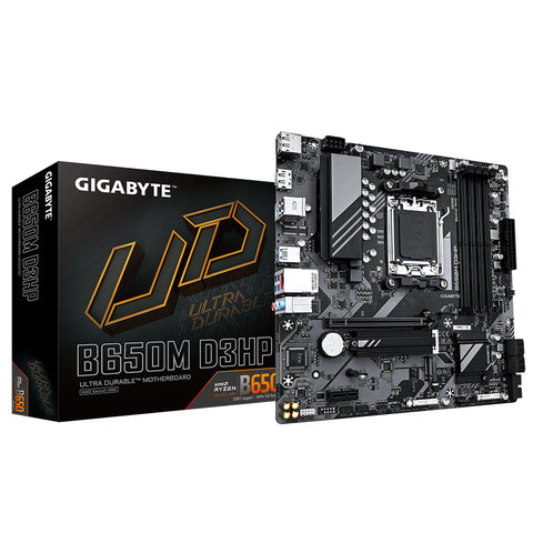 GIGABYTE B650M D3HP Motherboard - AMD Ryzen 9000 Series CPUs, 5+2+2 Phases VRM, up to 7600MHz DDR5 (OC), 2xPCIe 4.0 M.2, 2.5GbE LAN, USB 3.2 Gen 1