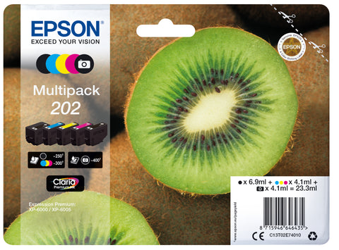 Epson C13T02E74020/202 Ink cartridge multi pack Bk,PhBk,C,M,Y Blister Acustic Magnetic 6,9ml + 4x4,1ml Pack=5 for Epson XP 6000