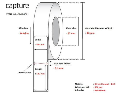 Capture CA-LB3001 printer label White