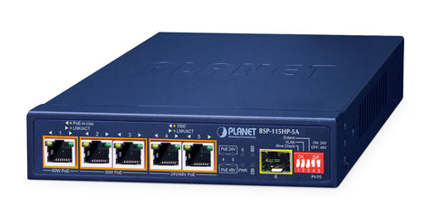 PLANET BSP-115HP-5A network switch Unmanaged Gigabit Ethernet (10/100/1000) Power over Ethernet (PoE) Blue