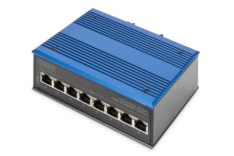 Digitus 8 port Fast Ethernet network switch, industrial, unmanaged, 1 RJ45 uplink