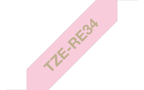 Brother TZE-RE34 DirectLabel gold on pink non adhesive textil 12mm x 4m for Brother P-Touch TZ 3.5-18mm/6-12mm/6-18mm/6-24mm/6-36mm