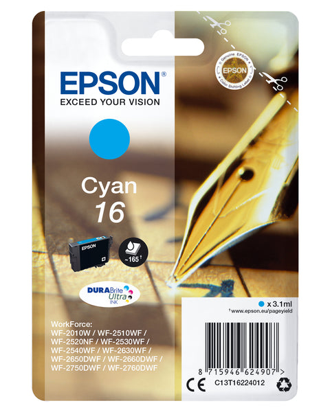 Epson C13T16224022/16 Ink cartridge cyan Blister Radio Frequency, 165 pages 3,1ml for Epson WF 2010