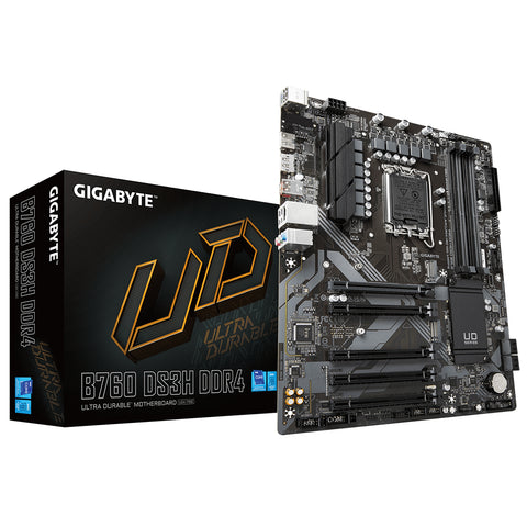 GIGABYTE B760 DS3H DDR4 Motherboard - Supports Intel Core 14th CPUs, 18+2+1 Phases Digital VRM, up to 5333MHz DDR4 (OC), 2xPCIe 4.0 M.2, GbE LAN, USB 3.2 Gen 2