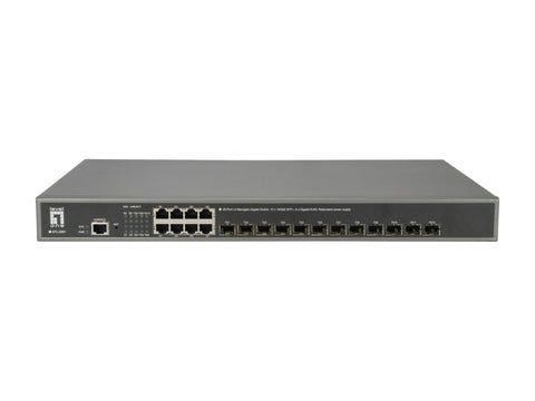 LevelOne 20-Port L3 Managed Gigabit Switch, 12 x 10GbE SFP+, 8 x Gigabit RJ45, Redundant power supply