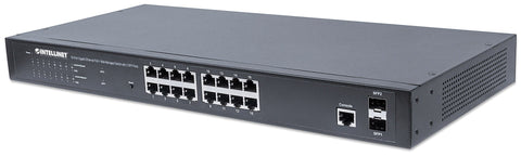 Intellinet 16-Port Gigabit Ethernet PoE+ Web-Managed Switch with 2 SFP Ports, 16 x PoE ports, IEEE 802.3at/af Power over Ethernet (PoE+/PoE), 2 x SFP, Endspan, 19" Rackmount