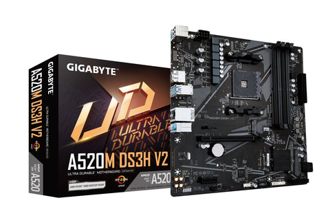 GIGABYTE A520M DS3H V2 Motherboard - Supports AMD Ryzen 5000 Series AM4 CPUs, up to 4733MHz DDR4 (OC), PCIe 3.0 x16, GbE LAN, USB 3.2 Gen 1