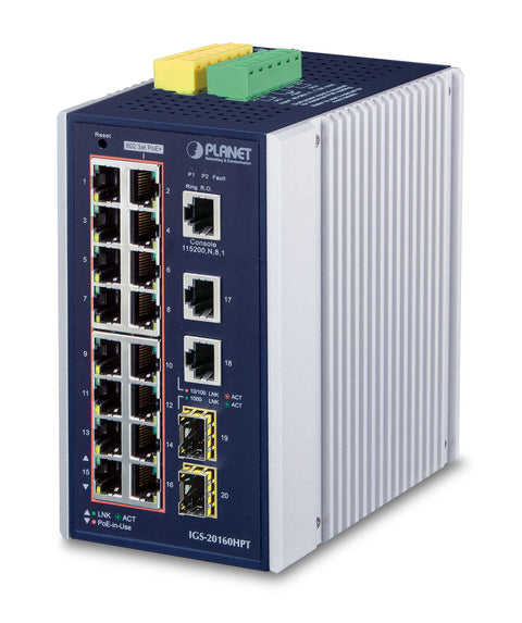PLANET IGS-20160HPT network switch Managed L2/L3 Gigabit Ethernet (10/100/1000) Power over Ethernet (PoE) Blue, White