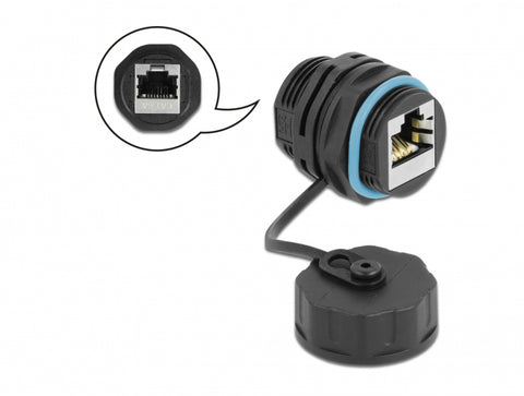 DeLOCK Cable Connector RJ45 jack to RJ45 jack Cat.6A with protective cap waterproof