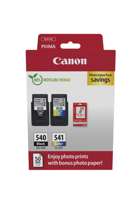 Canon 5225B013/PG-540+CL-541 Printhead cartridge multi pack black + color + Photopaper 50 sheet PVP 8ml 180pg+180pg Pack=2 for Canon Pixma MG 2150/MX 370