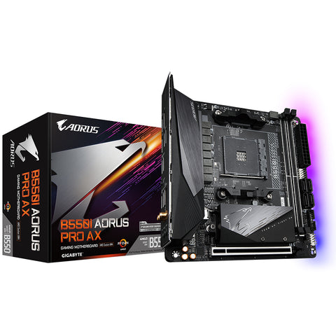 GIGABYTE B550I AORUS PRO AX Motherboard - Supports AMD Ryzen 5000 Series AM4 CPUs, 8 Phases Digital VRM, up to 5300MHz DDR4 (OC), 2xPCIe 3.0 M.2, WiFi 6E, 2.5GbE LAN, USB 3.2 Gen2