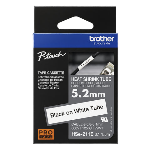 Brother HSE-211E Heat Shrink Tubes black on white 5,2mm x 1,5m for Brother P-Touch TZ 3.5-18mm HSE/24mm HSE/36mm HSE