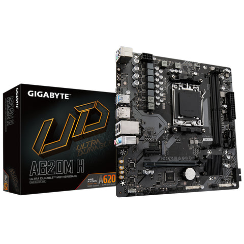 GIGABYTE A620M H Motherboard - Supports AMD Ryzen 8000 CPUs, 5+2+2 Phases Digital VRM, up to 7200MHz DDR5 (OC), 1xPCIe 4.0 M.2, GbE LAN, USB 3.2 Gen 1