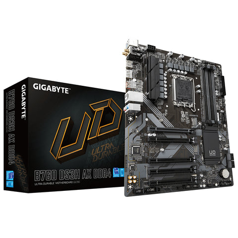 GIGABYTE B760 DS3H AX DDR4 Motherboard - Supports Intel Core 14th CPUs, 8+2+1 Phases Digital VRM, up to 5333MHz DDR4 (OC), 2xPCIe 4.0 M.2, Wi-Fi 6E, GbE LAN, USB 3.2 Gen 2