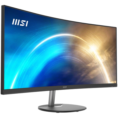 MSI Pro MP341CQ 34 Inch Curved Monitor, 1500R, UWQHD (3440 x 1440), 21:9, 100Hz, VA, 4ms, HDMI, VGA, Built-in Speakers, Anti-Glare, Anti-Flicker, Less Blue light, TÜV Certified, VESA, Kensington, Black