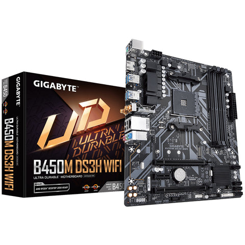 GIGABYTE B450M DS3H WIFI Motherboard - Supports AMD Series 5000 CPUs, up to 3600MHz DDR4 (OC), 1xPCIe 3.0 x4 M.2, WIFI, GbE LAN, USB 3.1 Gen 1