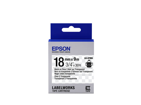 Epson C53S655008/LK-5TBN Ribbon black on Transparent 18mm x 9m for Epson LabelWorks 4-18mm/24mm/36mm/6-18mm/6-24mm