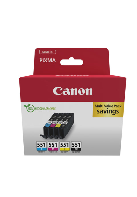 Canon 6509B015/CLI-551 Ink cartridge multi pack Bk,C,M,Y Blister 4x7ml Pack=4 for Canon Pixma IP 8700/IX 6850/MG 5450/MG 6350/MX 725