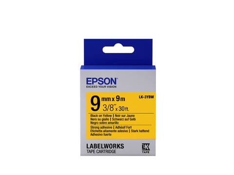 Epson C53S653005/LK-3YBW Ribbon black on yellow extra adhesive 9mm x 9m for Epson LabelWorks 4-18mm/36mm/6-12mm/6-18mm/6-24mm