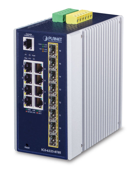 PLANET IP30 Industrial L3 8-Port Managed Gigabit Ethernet (10/100/1000) Blue, White