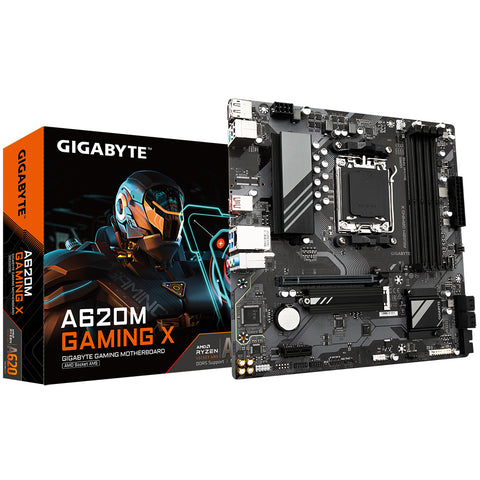 GIGABYTE A620M GAMING X Motherboard - Supports AMD Ryzen 8000 CPUs, 8+2+1 Phases Digital VRM, up to 8000MHz DDR5 (OC), 1xPCIe 4.0 M.2, GbE LAN, USB 3.2 Gen 2