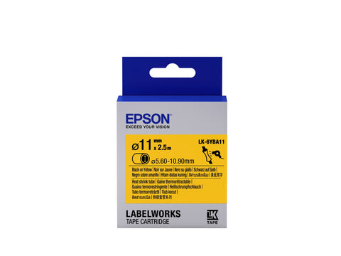 Epson C53S656904/LK-6YBA11 Heat Shrink Tubes black on yellow 11mm x 2,5m for Epson LabelWorks 4-18mm/36mm/6-12mm/6-18mm/6-24mm