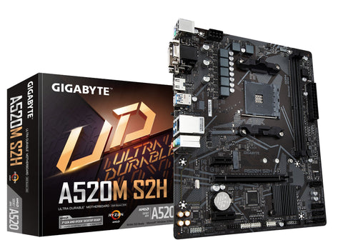 GIGABYTE A520M S2H Motherboard - Supports AMD Ryzen 5000 Series AM4 CPUs, 4+3 Phases Pure Digital VRM, up to 5100MHz DDR4 (OC), PCIe 3.0 x4 M.2, GbE LAN, USB 3.2 Gen 1