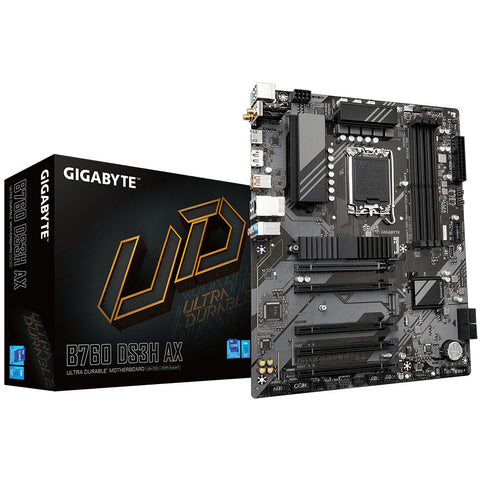 GIGABYTE B760 DS3H AX Motherboard - Supports Intel Core 14th Gen CPUs, 8+2+1 Phases Digital VRM, up to 7600MHz DDR5 (OC), 2xPCIe 4.0 M.2, Wi-Fi 6E, 2.5GbE LAN, USB 3.2 Gen 2