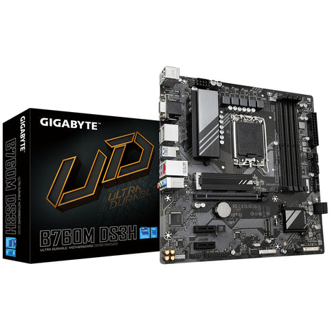 GIGABYTE B760M DS3H Motherboard - Supports Intel Core 14th Gen CPUs, 6+2+1 Phases Digital VRM, up to 7600MHz DDR5 (OC), 2xPCIe 4.0 M.2, 2.5GbE LAN, USB 3.2 Gen