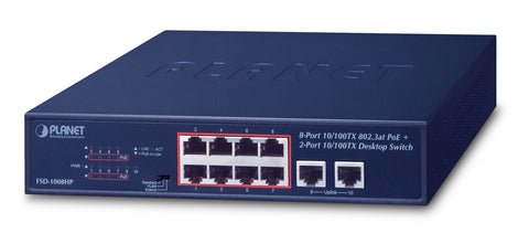 PLANET FSD-1008HP network switch Unmanaged Fast Ethernet (10/100) Power over Ethernet (PoE) 1U Blue