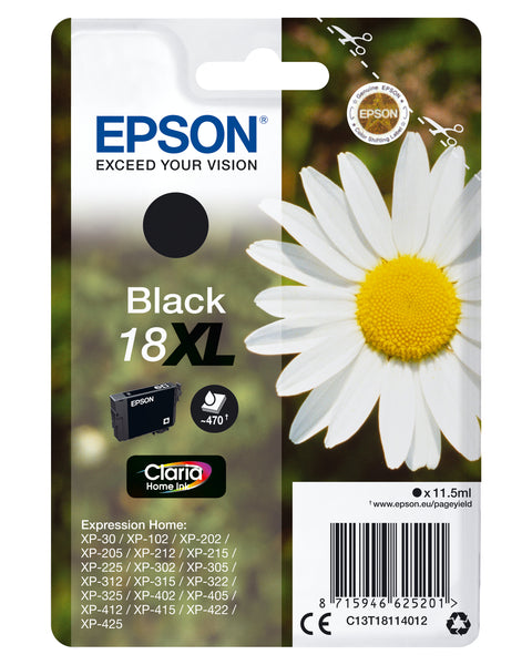 Epson C13T18114012/18XL Ink cartridge black high-capacity, 470 pages 11,5ml for Epson XP 30