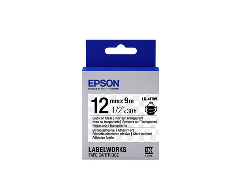 Epson C53S654015/LK-4TBW Ribbon black on Transparent extra adhesive 12mm x 9m for Epson LabelWorks 4-18mm/36mm/6-12mm/6-18mm/6-24mm