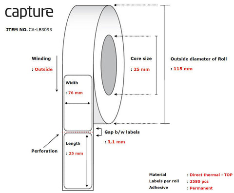 Capture CA-LB3093 printer label White