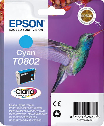 Epson C13T08024011/T0802 Ink cartridge cyan, 435 pages ISO/IEC 24711 7,4ml for Epson Stylus Photo P 50/PX/PX 730/R 265