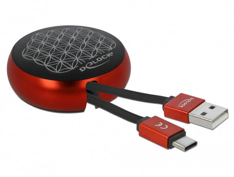 DeLOCK USB 2.0 Retractable Cable Type-A to USB-C™ black / red